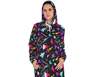 Women's Hoodie Dress With an 80s Retro Design, Cute Everyday Hoodie Dress