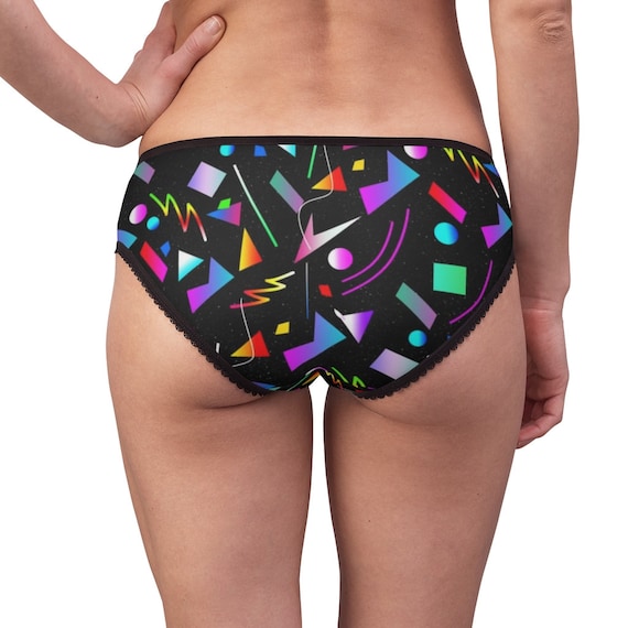 Black Women's Briefs With an 80s Retro Design, Random Colorful Shapes,  Retro Women's Underwear, Women's Bottoms, 80s Inspired Clothes - Etsy
