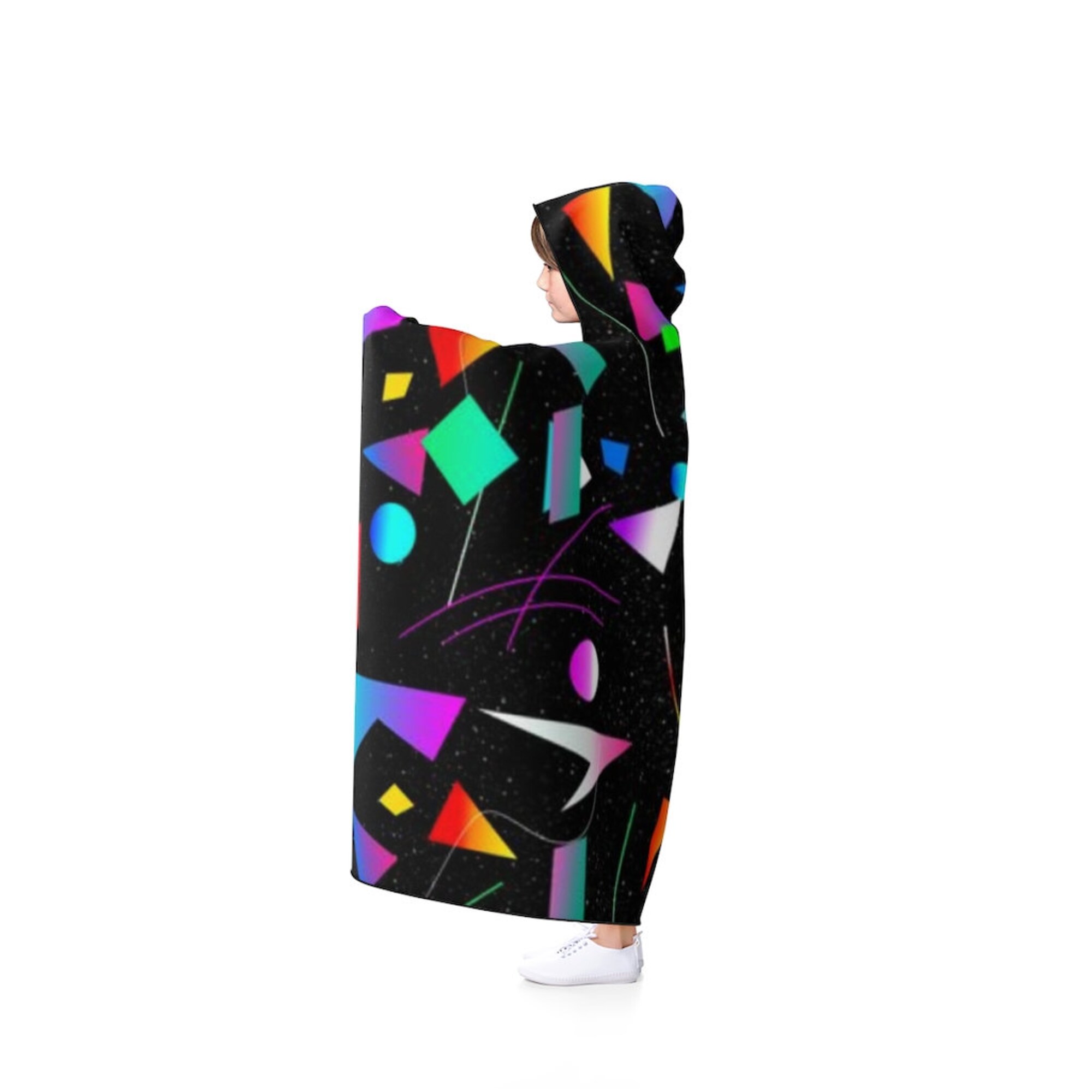 Black Hooded Blanket with an 80s Retro