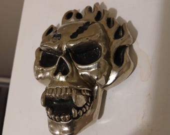 Vintage Flaming Skull Belt Buckle