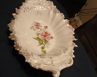 Vintage German Porcelain Hand Painted Roses Serving Bowl