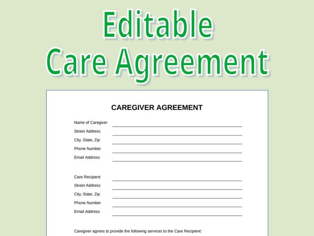 Printable Caregiver Contract Template Caregiver Agreement Etsy Printable Caregiver Contract Template Caregiver Agreement Etsy