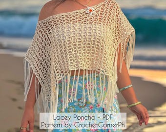 Crochet Lacey Poncho - Written Pattern PDF