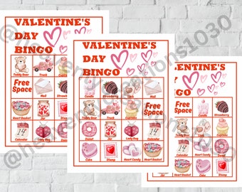 Bingo de la Saint-Valentin, 30 cartes de bingo de la Saint-Valentin, activité de la Saint-Valentin, jeu de fête pour la Saint-Valentin pour enfants, activité en classe de la Saint-Valentin