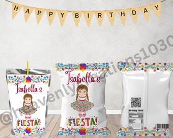 Emballage de sac à puces Fiesta mexicaine, cadeaux d'anniversaire fiesta, collation de sac de faveur mexicaine, étiquette de faveur imprimable fiesta mexicaine,
