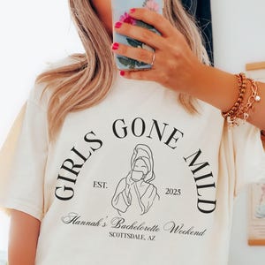 girls gone mild spa bachelorette, slumber party bach, girls night in sweatshirt, custom bridal party gifts, pjs prosecco, millennial bride