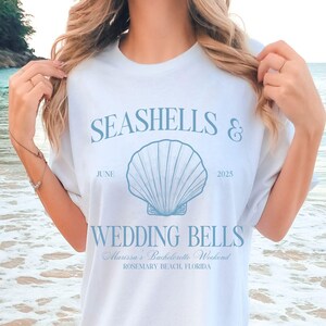 seashells and wedding bells bachelorette party shirts, coastal bachelorette, last toast on coast, custom luxury bach, last splash favors