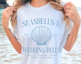 Muscheln und Hochzeitsglocken bachelorette party shirts, Küsten Junggesellinnenabschiede, der letzte Toast an der Küste, individuelle Luxusbach, die Gastgeschenke