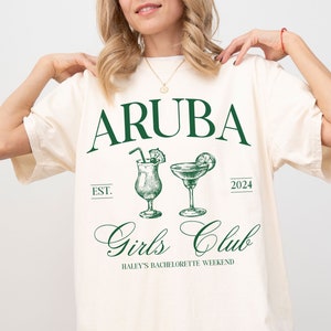 custom location bachelorette shirts, bridal party aruba tshirts, aruba bachelorette, beach bachelorette, aruba girls trip, personalized tees