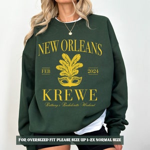 custom new orleans bachelorette party sweatshirt, nola bachelorette bridal party tees, nola krewe, beads booze I dos, carnival bach shirts