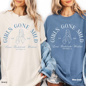 girls gone mild spa bachelorette, slumber party bach, girls night in sweatshirt, custom bridal party gifts, pjs prosecco, millennial bride