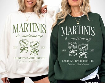martinis and matrimony crewneck, martini bachelorette party favors, espresso martini, luxury bachelorette, bikini and tinis tee