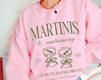 martinis and matrimony crewneck, martini bachelorette party favors, espresso martini, luxury bachelorette, bikini and tinis tee