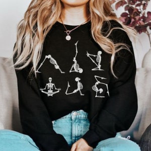 spooky season sweatshirt, skeleton shirt, yoga skeleton sweatshirt, cute gift for yoga, funny yoga shirt, halloween costume for women