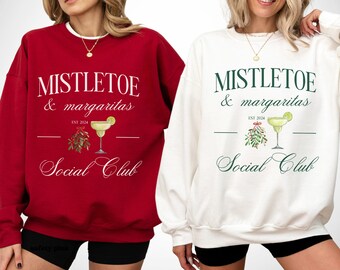 felpa con scritta "fiesta di natale margarita e vischio", festa del cocktail social club, regalo per gli amanti della margarita, graziosa maglietta di natale