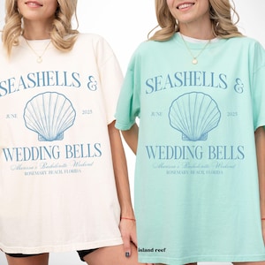 seashells and wedding bells bachelorette party shirts, coastal bachelorette, last toast on coast, custom luxury bach, last splash favors