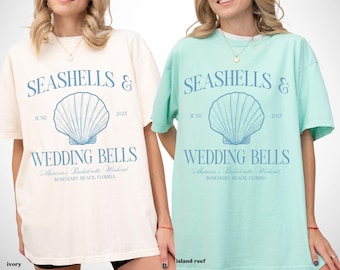 Muscheln und Hochzeitsglocken bachelorette party shirts, Küsten Junggesellinnenabschiede, der letzte Toast an der Küste, individuelle Luxusbach, die Gastgeschenke