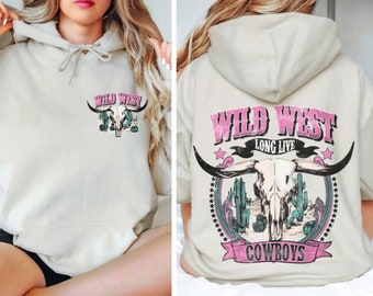 Cow Skull Vintage Rodeo Western Retro Hoodie