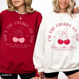 she&#39;s the cherry on top bachelorette party theme shirts, mon cheri bach, cherry bachelorette bridal party favors, coquette bach