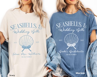 Muscheln und Hochzeitsglocken bachelorette party shirts, Küsten Junggesellinnenabschiede, der letzte Toast an der Küste, individuelle Luxusbach, die Gastgeschenke