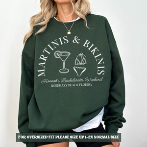bikinis and martinis bachelorette party shirts, custom location luxury bachelorette, martinis and matrimony, bridal party favors crewneck