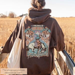 trendy hoodie for women, words on back hoodie, retro cowboy sweatshirt, cute beach hoodie, hiking gear, vintage western sweatshirt