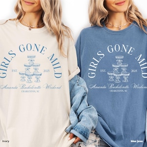 girls gone mild spa bachelorette, slumber party bach, girls night in sweatshirt, custom bridal party gifts, pjs prosecco, millennial bride