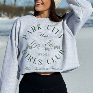 custom location bachelorette matching shirts, park city sweatshirt, ski bachelorette bridal party shirts, utah girls trip apres tshirts
