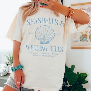 seashells and wedding bells bachelorette party shirts, coastal bachelorette, last toast on coast, custom luxury bach, last splash favors