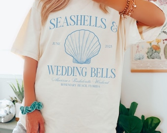 Muscheln und Hochzeitsglocken bachelorette party shirts, Küsten Junggesellinnenabschiede, der letzte Toast an der Küste, individuelle Luxusbach, die Gastgeschenke