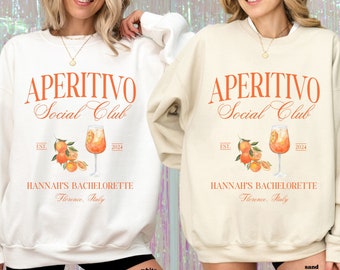 love at first spritz bachelorette sweatshirts, luxury bachelorette bridal party favors, feeling spritzy, italy bachelorette, aperitivo bach