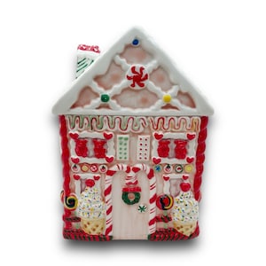 Pote de biscoitos vintage de gengibre e hortelã para casa de doces de Natal | Cerâmica | 25,4 cm x 18,7 cm
