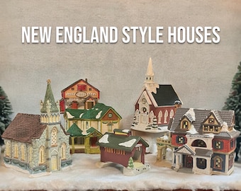 Maisons de village de Noël de style Nouvelle-Angleterre | Maisons de village de Noël en porcelaine peintes à la main