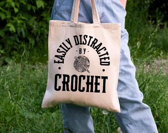 Easily Distracted by Crochet Tote Bag, T-Shirt