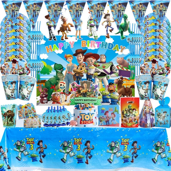 Toy Story Party Dinnerware Kid's Birthday Decorations Toy Baby Shower Disposable Tableware Supply Plates Napkins Cups Straws Banners