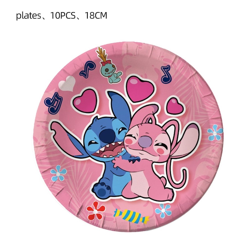 Pink Lilo & Stitch Disposable Tableware Birthday Party Decoration Paper Cups Plates Balloons Baby Shower Dinnerware For Kids Party Supplies image 3