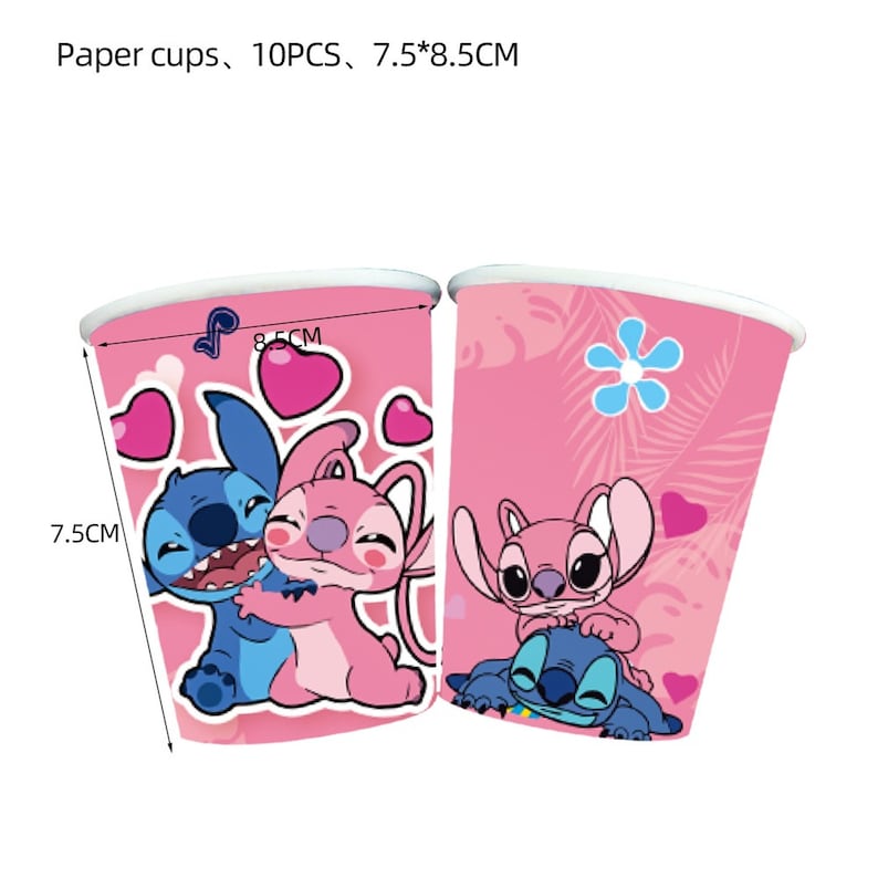 Pink Lilo & Stitch Disposable Tableware Birthday Party Decoration Paper Cups Plates Balloons Baby Shower Dinnerware For Kids Party Supplies image 10