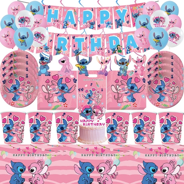 Roze Lilo & Stitch Wegwerpservies Verjaardagsfeestje Decoratie Papieren Bekers Borden Ballonnen Babyshower Servies Voor Kinderen Feestartikelen