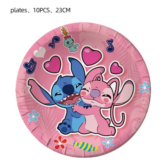 Pink Lilo & Stitch Vaisselle jetable Anniversaire Fête Décoration En papier  Tasses Assiettes Ballons Baby Shower Vaisselle pour enfants Fournitures de  fête -  France
