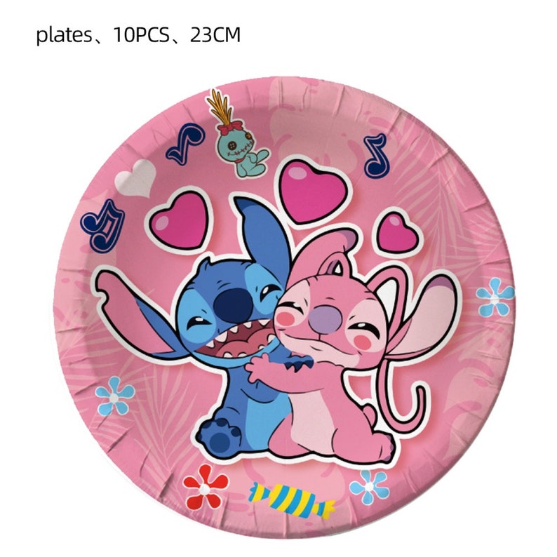 Pink Lilo & Stitch Disposable Tableware Birthday Party Decoration Paper Cups Plates Balloons Baby Shower Dinnerware For Kids Party Supplies image 2