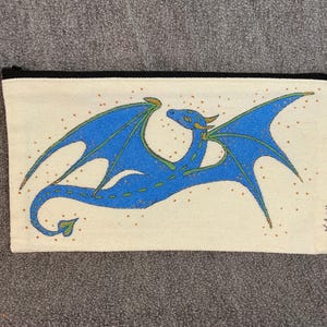 Hand painted blue dragon zipper pouch