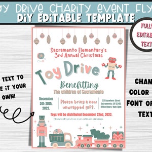 Editable Toy Drive Flyer | Holiday Toy Drive Template | Holiday Charity Flyer | School PTO Toy Drive | Community Toy Drive | Church Flyer