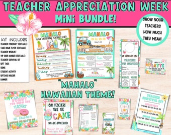 Hawaiian Teacher Appreciation Week Printable Editable Mahalo Mini Bundle | Flyers, Signs, Gift Tags, & Templates | INSTANT DOWNLOAD