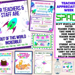 EDITIERBARE Space Theme Lehrer- und Mitarbeiter Wertschätzung Woche Kit Reiseplan & Printable Bundle | DIY Veranstaltungskalender Flyer | Nicht von dieser Welt