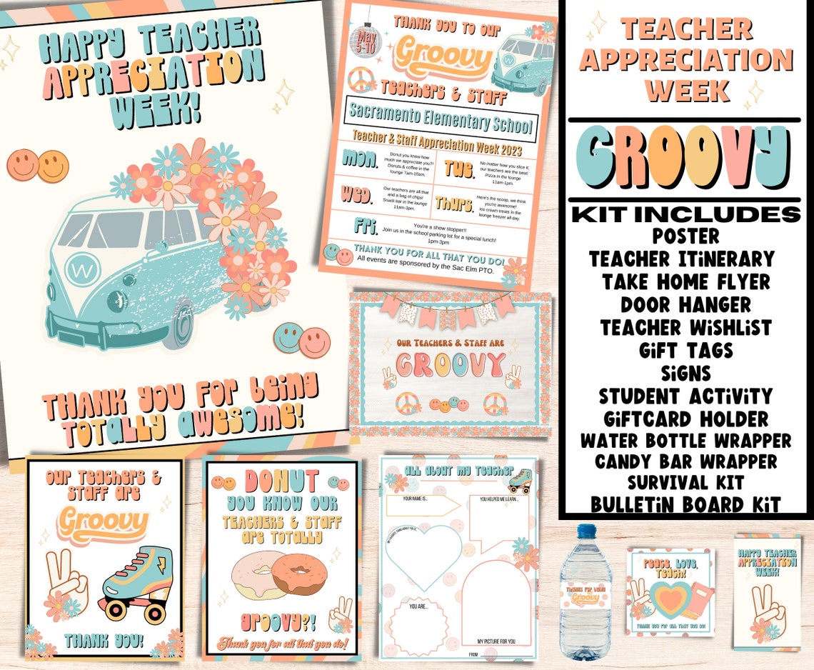 Groovy Teachers Appreciation Week Kit Teacher Appreciation - Etsy