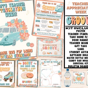 Groovy Teachers Appreciation Week Kit | Teacher Appreciation Week Itinerary | Retro Teachers Theme | DIY Schedule of Events Editable Flyer