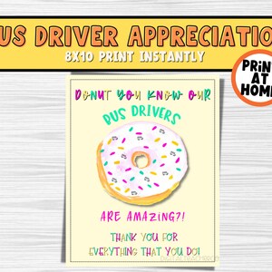BUS DRIVER Appreciation Donut Sign | Bus Driver Safety Week | Printable Sign for Bus Driver