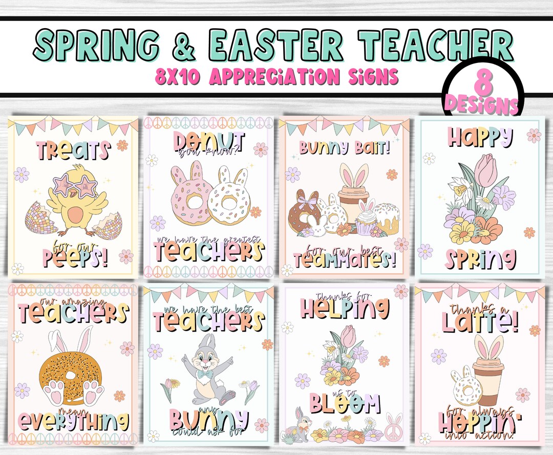 Retro Spring Teacher Appreciation Sign Bundle Thank a Teacher Teacher