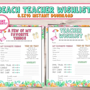 Strand Lehrer Fragebogen Printable | Wunschliste für Lehrerbedarf | Wunschliste Printable | Lehrer Wunschliste Printable | Danke einem Lehrer