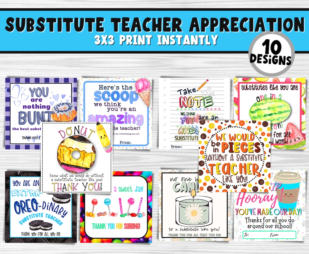 Substitute Teacher Appreciation Printable Gift Tags National Substitute